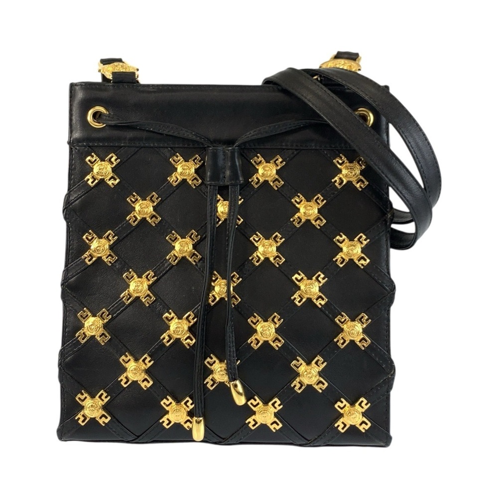 VERSACE Vintage Medusa Black Leather Shoulder Bag/Pouch for Women with Gold H...